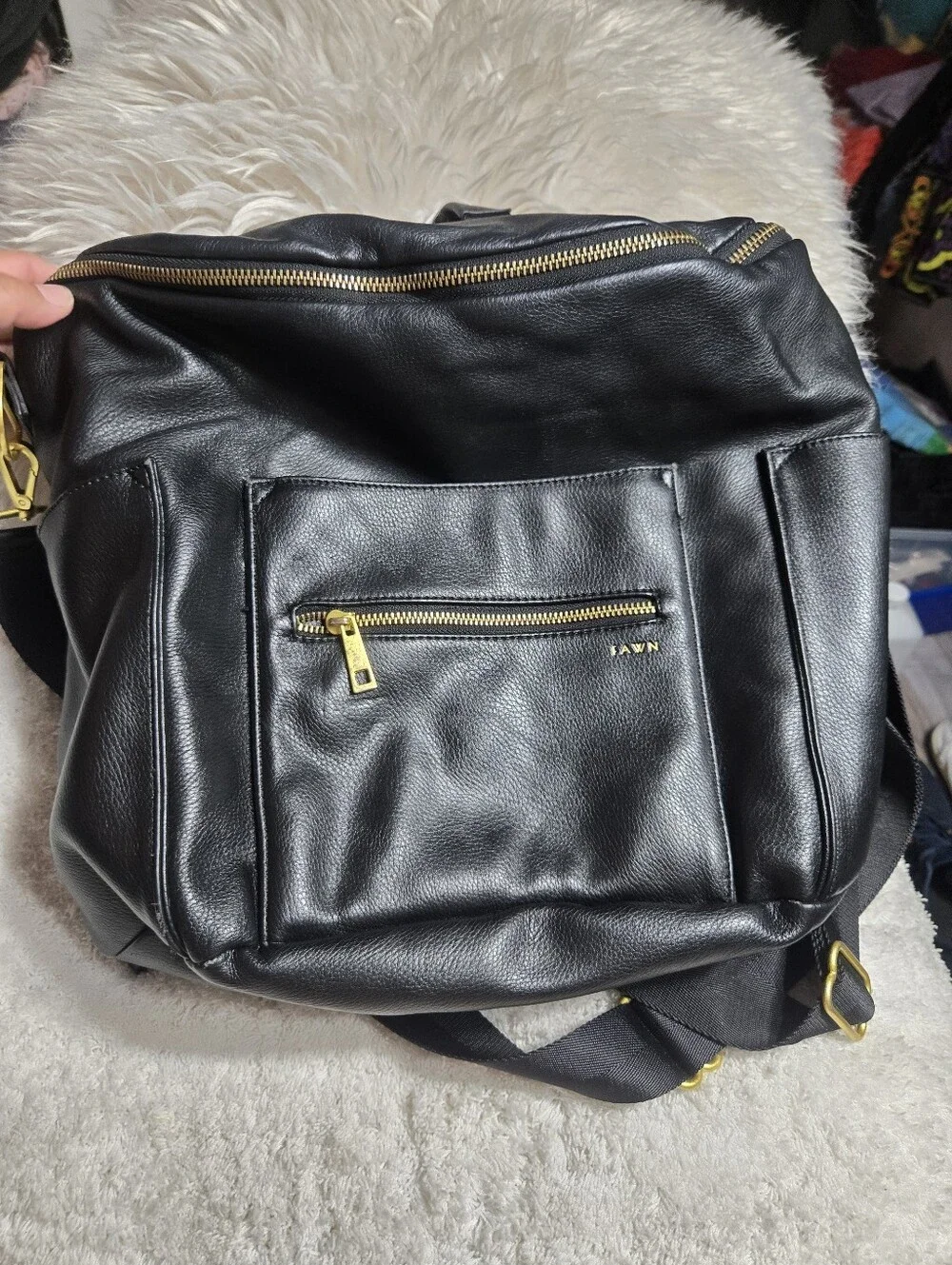 Fawn Design The Original Large Backpack Messenger Diaper Bag BLACK Vegan Leather